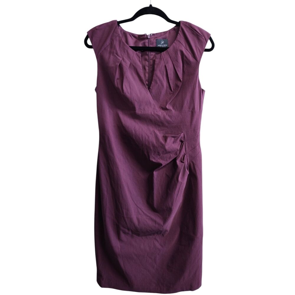 Adrianna Papell Women's Plum V-Neck Cap Sleeve Sheath Dress Size 10‎